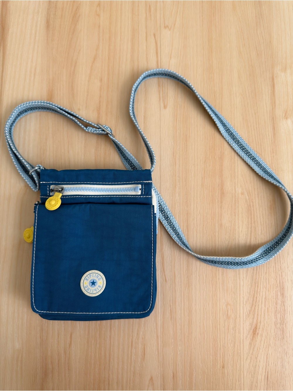 🍉Kipling Small Navy Crossbody Bag Yellow Zipper Adjustable Strap